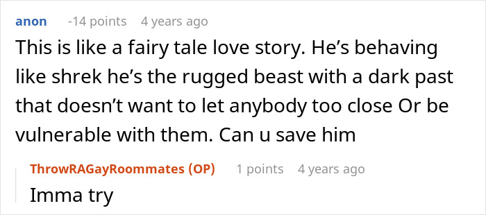 Chat text exchange discussing a relationship, mentions fairy tale love story analogy.