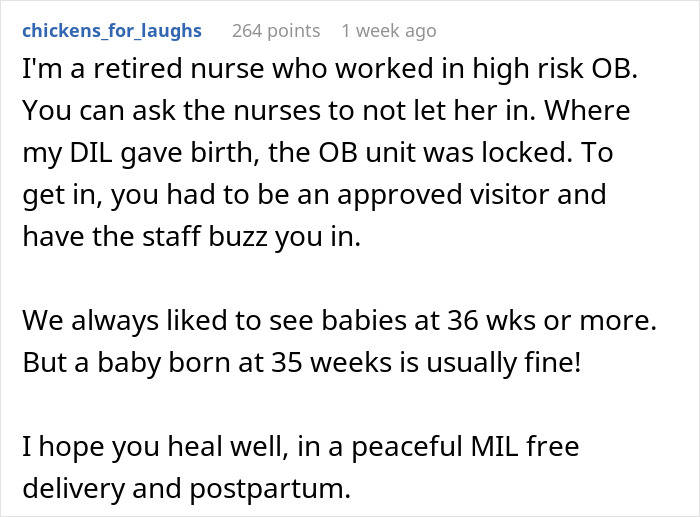 Retired nurse advises on hospital visitor policies for labor and delivery, emphasizing peace post-fall for pregnant woman.