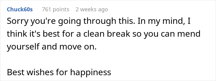 Comment on breakups offering advice to mend and move on, suggesting a clean break, with wishes for happiness. Comment on breakups offering advice to mend and move on, suggesting a clean break, with wishes for happiness.