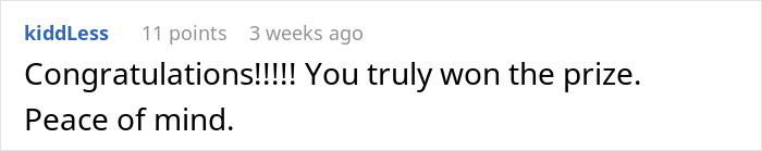 Comment on Reddit about gaining peace of mind after bridesmaid drops out of wedding.