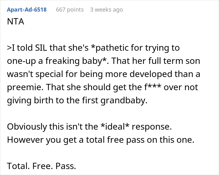 Reddit comment discussing sibling rivalry regarding babies.
