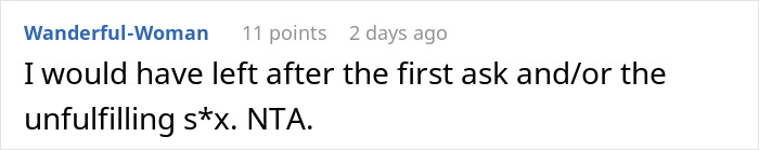 Comment discussing an open relationship suggestion, emphasizing quick departure advice.