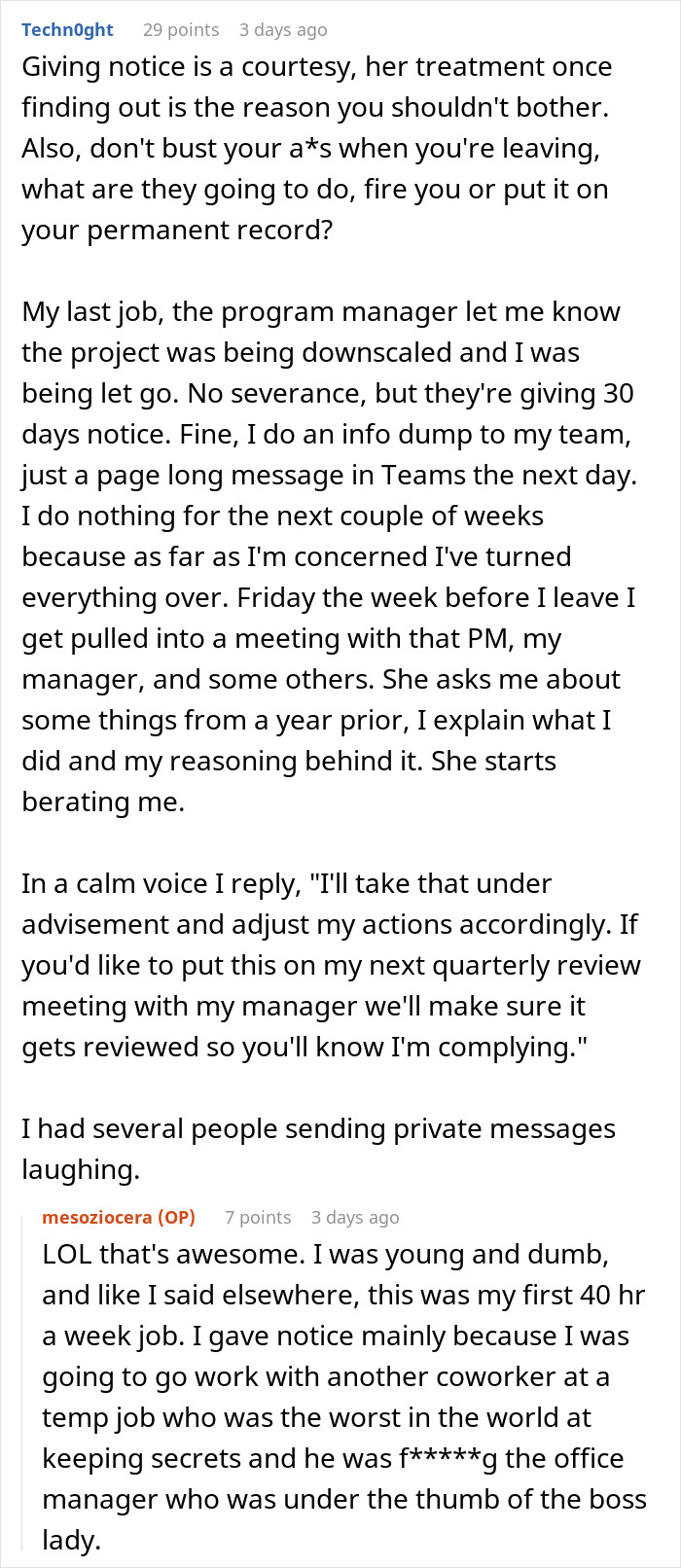 Text exchange on malicious compliance with a female boss, highlighting reality check after employee's response. Text exchange on malicious compliance with a female boss, highlighting reality check after employee's response.