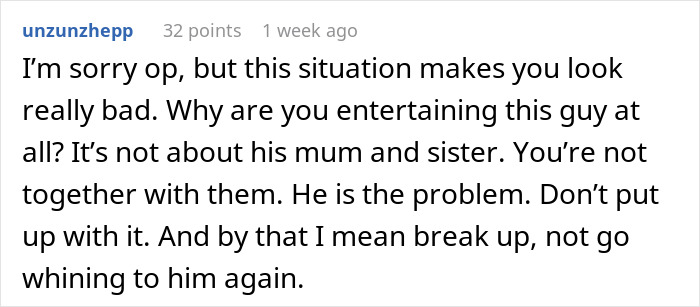 Text response advising a person to break up over canceled date night situation.