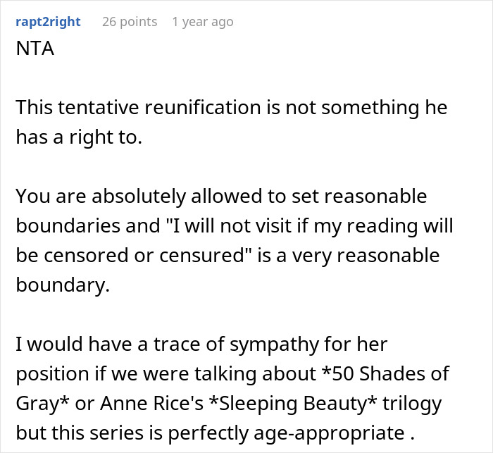 Stepmom Tries To Censor What 16YO Reads, He Decides Not To Visit His Dad Anymore