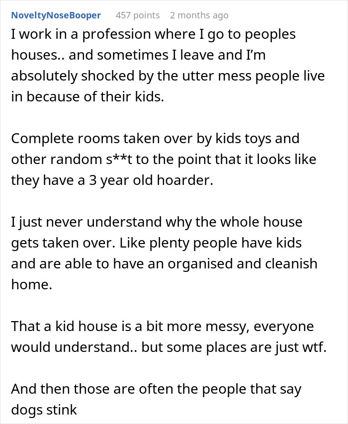 Text post about visiting homes with sticky floors, screaming kids, and cluttered surfaces due to children's toys. Text post about visiting homes with sticky floors, screaming kids, and cluttered surfaces due to children's toys.