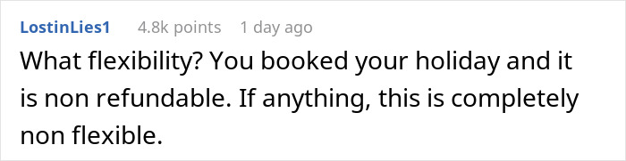 Comment on non-refundable vacation in a discussion about workplace flexibility. Comment on non-refundable vacation in a discussion about workplace flexibility.