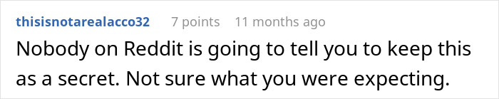 Reddit comment about keeping an affair secret, suggesting it's unlikely advice to receive.