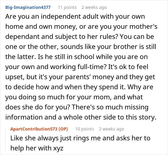 Discussion about family holiday, independence, and responsibilities on an online forum.