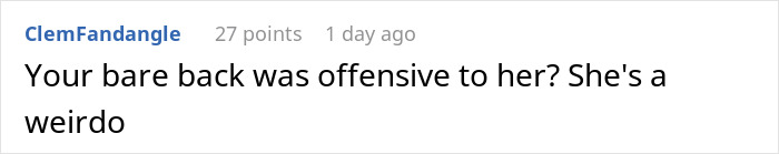 Comment questioning the offensiveness of a bare back at a public pool. Comment questioning the offensiveness of a bare back at a public pool.