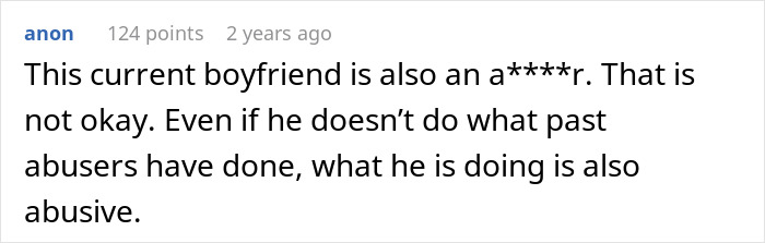 Comment discussing boyfriend's abusive behavior towards girlfriend's sentimental items. Comment discussing boyfriend's abusive behavior towards girlfriend's sentimental items.