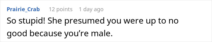 Comment mentioning bookstore clerk's presumption about a male customer.