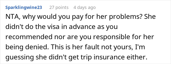 Text exchange about trip reimbursement dispute over visa and trip insurance. Text exchange about trip reimbursement dispute over visa and trip insurance.