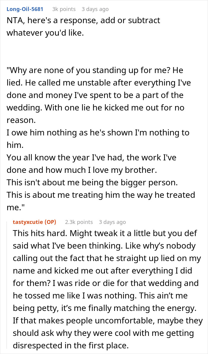 Brother Removes Sister From Wedding Party, Family Justifies It As Being "For Her Own Good"