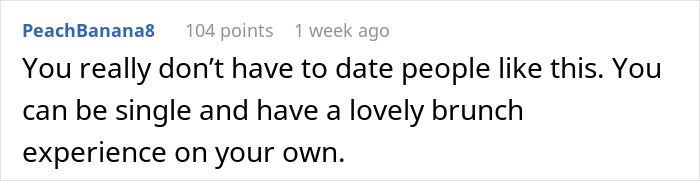 Text comment suggesting being single for a better brunch experience.