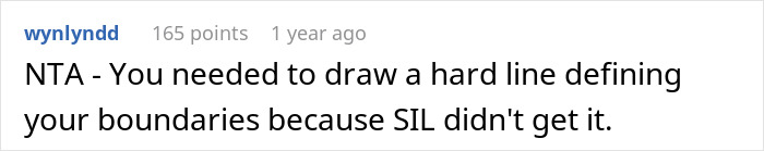 User comment discussing boundaries after a woman almost calls police on her brother's girlfriend. User comment discussing boundaries after a woman almost calls police on her brother's girlfriend.
