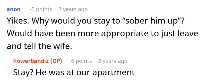 Comments discussing a drunk man's unexpected appearance at his ex-girlfriend's apartment.