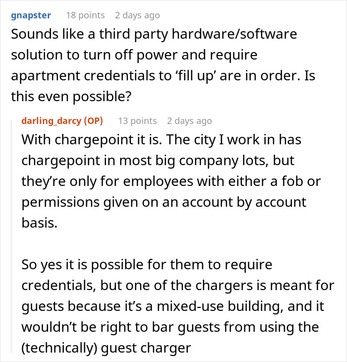 Reddit discussion about Tesla drivers and special treatment at charging stations.