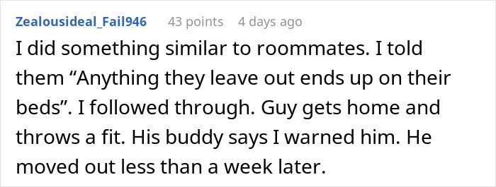 Text from Reddit user discussing living with untidy roommates. Text from Reddit user discussing living with untidy roommates.