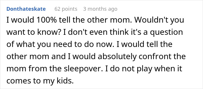 Comment on reporting a mom about a camera found during a sleepover, emphasizing child safety concerns. Comment on reporting a mom about a camera found during a sleepover, emphasizing child safety concerns.