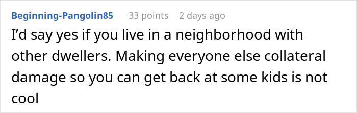 Comment discussing noise issues for night shift workers disturbed by kids.