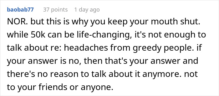 Comment on sibling demanding money for surgery amid past theft in childhood.