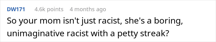 Comment discussing parental racism after homemade Indian food is discarded.