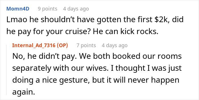 Text exchange about cruise jackpot sharing and entitlement. Text exchange about cruise jackpot sharing and entitlement.