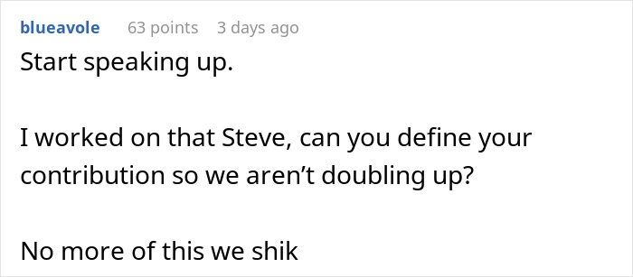 Text exchange about work contribution, addressing coworker Steve on a work project.