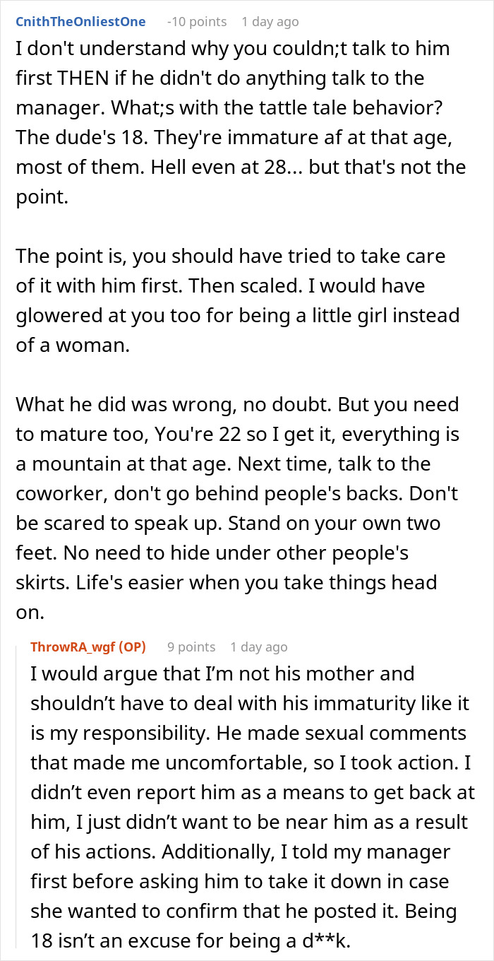 Text exchange discussing a teen using a coworker's photo in an internet trend, sparking discomfort.