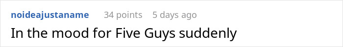 Comment about craving Five Guys after proposal plans change.