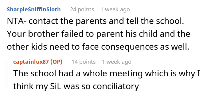 Reddit discussion about parenting discipline and school involvement.