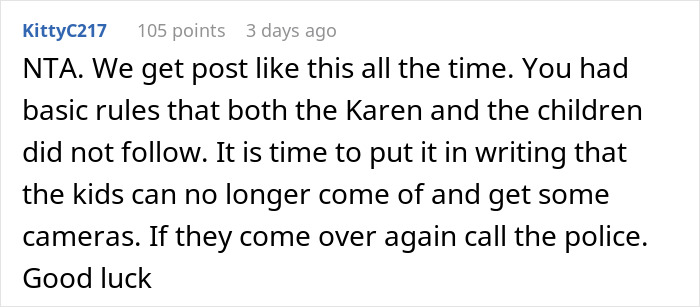 Comment discussing uninvited neighbor's kids in a pool.