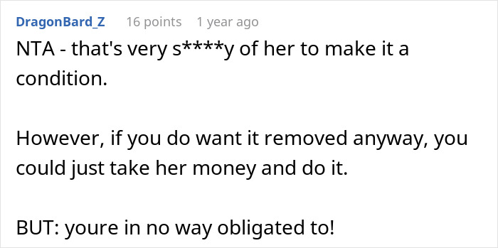Reddit comment discussing bridesmaid surgery request from bride. Reddit comment discussing bridesmaid surgery request from bride.