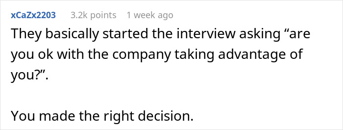 Text conversation about interview with hiring manager discussing unpaid overtime.