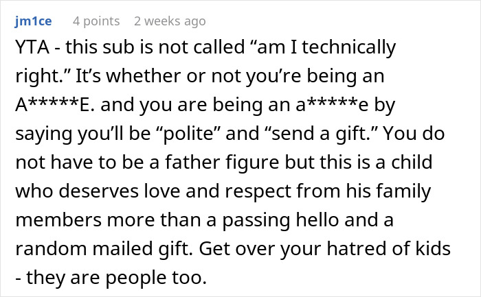 Comment on family responsibility and being a father figure, with advice to be more supportive and respectful to children.