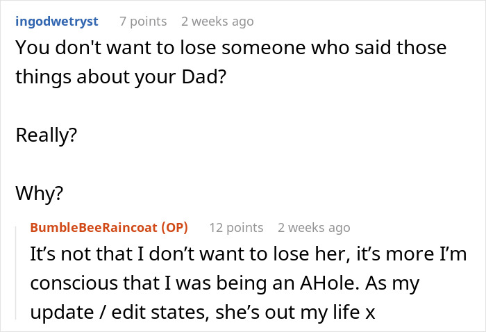 Text discusses losing a friend after a disagreement, with one user reflecting on being called "pathetic" and ending the friendship.