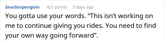 Text screenshot about expressing the need to communicate discomfort in an unspoken daily carpool agreement.