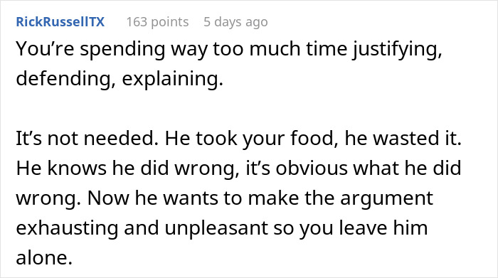 Comment criticizing husband for throwing away wife's lunch, addressing the argument as unnecessary. Comment criticizing husband for throwing away wife's lunch, addressing the argument as unnecessary.