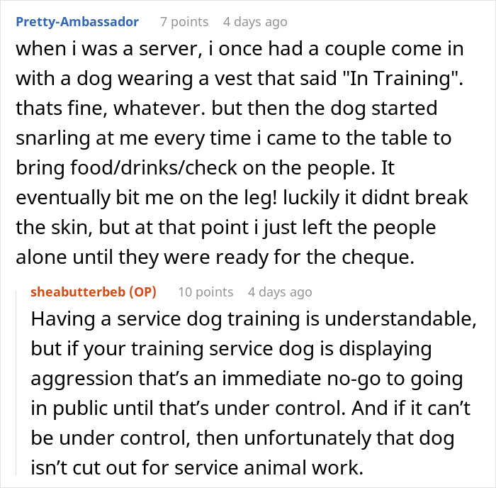 Server recounts experience with couple's fake service dog that bit them.