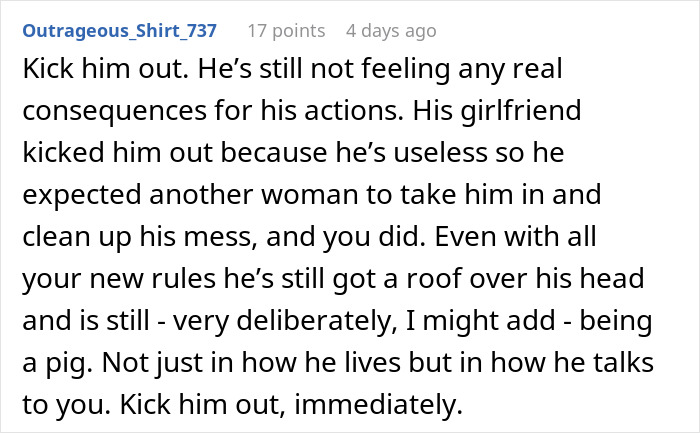 Text exchange where a woman discusses making her brother live in filth due to his behavior. Text exchange where a woman discusses making her brother live in filth due to his behavior.