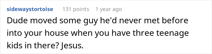 Reddit comment discussing a surprising situation related to a husband and divorce.