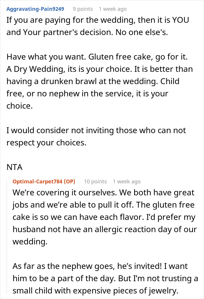 Discussion about dry wedding choices and guest list on a forum. Discussion about dry wedding choices and guest list on a forum.