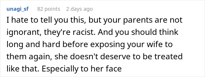Comment addressing racist behavior towards Thai wife.