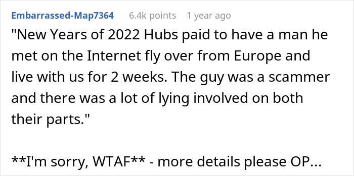 Reddit post discussing a husband's ultimatum about quitting a job linked to marriage struggles.