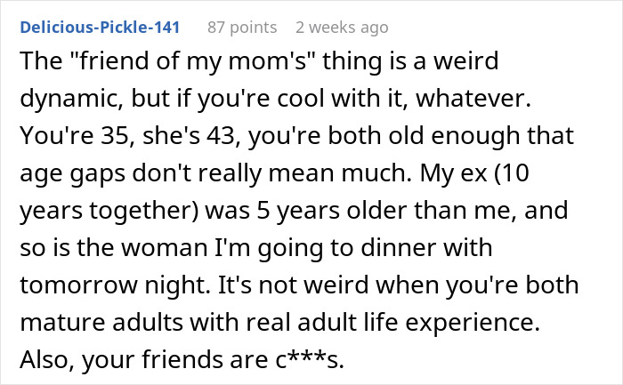 Text from online thread discussing a man's new relationship and friends' opposition. Text from online thread discussing a man's new relationship and friends' opposition.