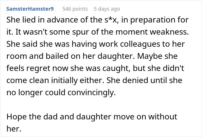 Text comment discussing dishonesty and regret in a relationship context.