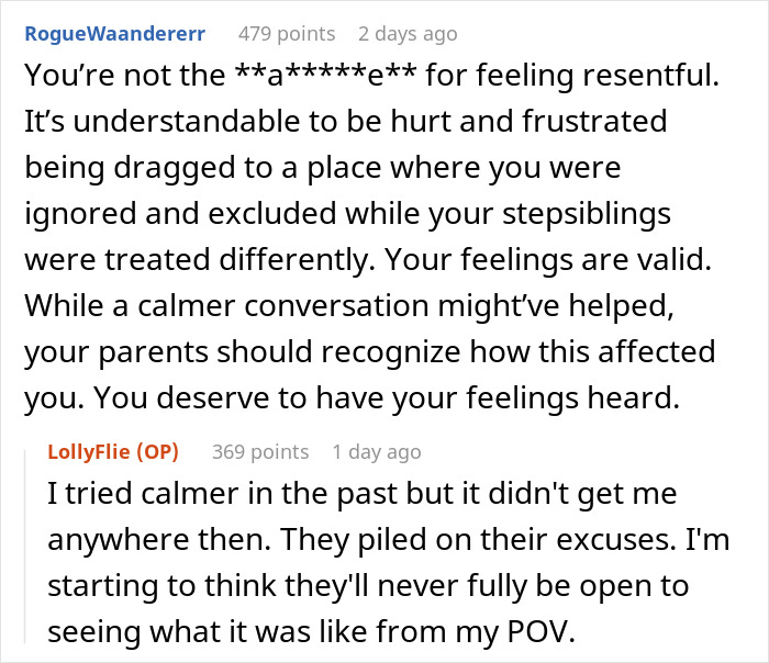 Reddit discussion about treatment of stepsiblings within a family. Reddit discussion about treatment of stepsiblings within a family.