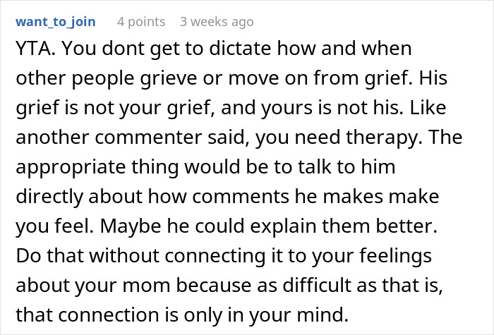 Comment providing advice on dealing with grief and the importance of communication. Comment providing advice on dealing with grief and the importance of communication.