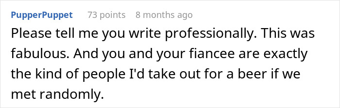 Comment praising someone's writing, expressing admiration, and offering to share a beer, related to coming out story.